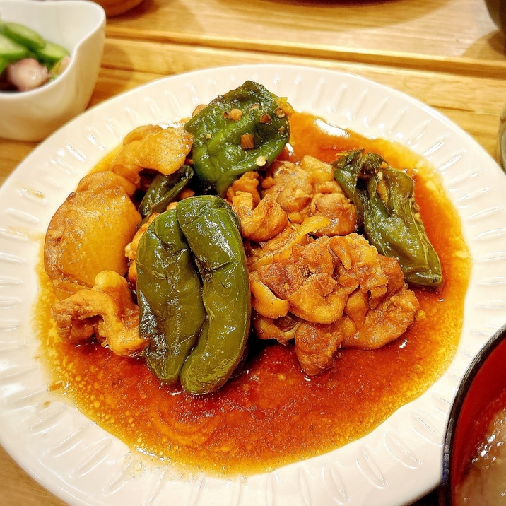 丸ごとピーマンと鶏肉の甘辛煮♡
